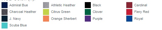 Admiral Bue Athletic Heather Black Cardinal Charcoal Heather Citrus Green Clover Fiery Red J. Navy Orange Sherbert Purple Royal Scuba Blue