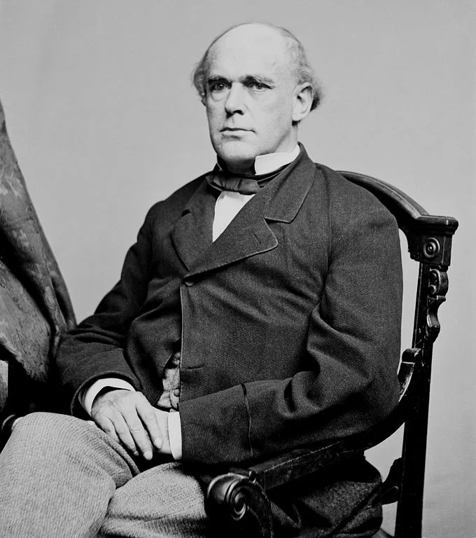 Portrait of Secretary of the Treasury Salmon P. Chase. Portrait dated between 1860 and 1865. Image source: Mathew Brady, Portrait of Secretary of the Treasury Salmon P. Chase, officer of the United States government (1860–1865, full version).jpg (original derived from Library of Congress ) by photographer Mathew Brady is licensed under Public Domain Mark 1.0