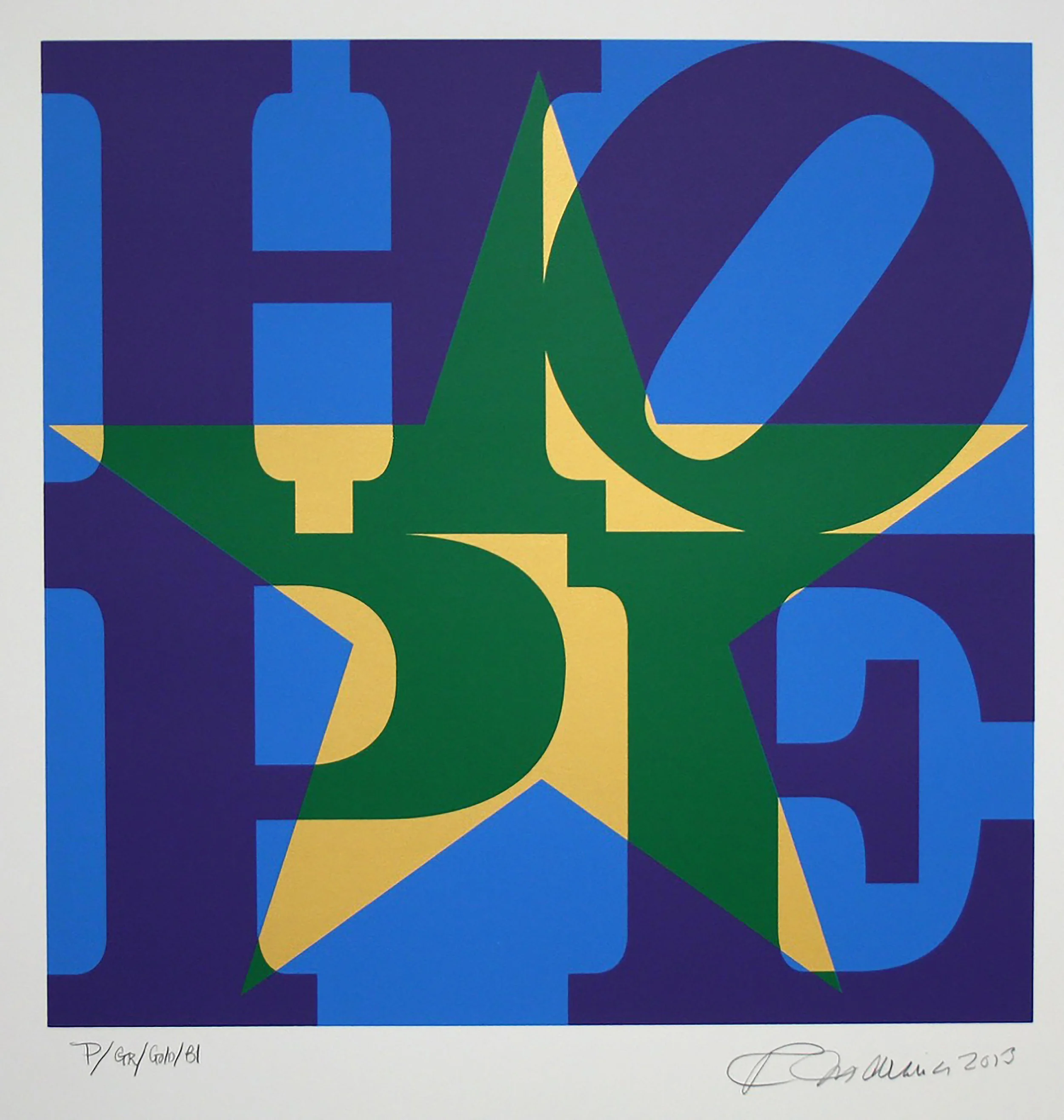 Unique screenprint on paper by Robert Indiana titled, Star of Hope