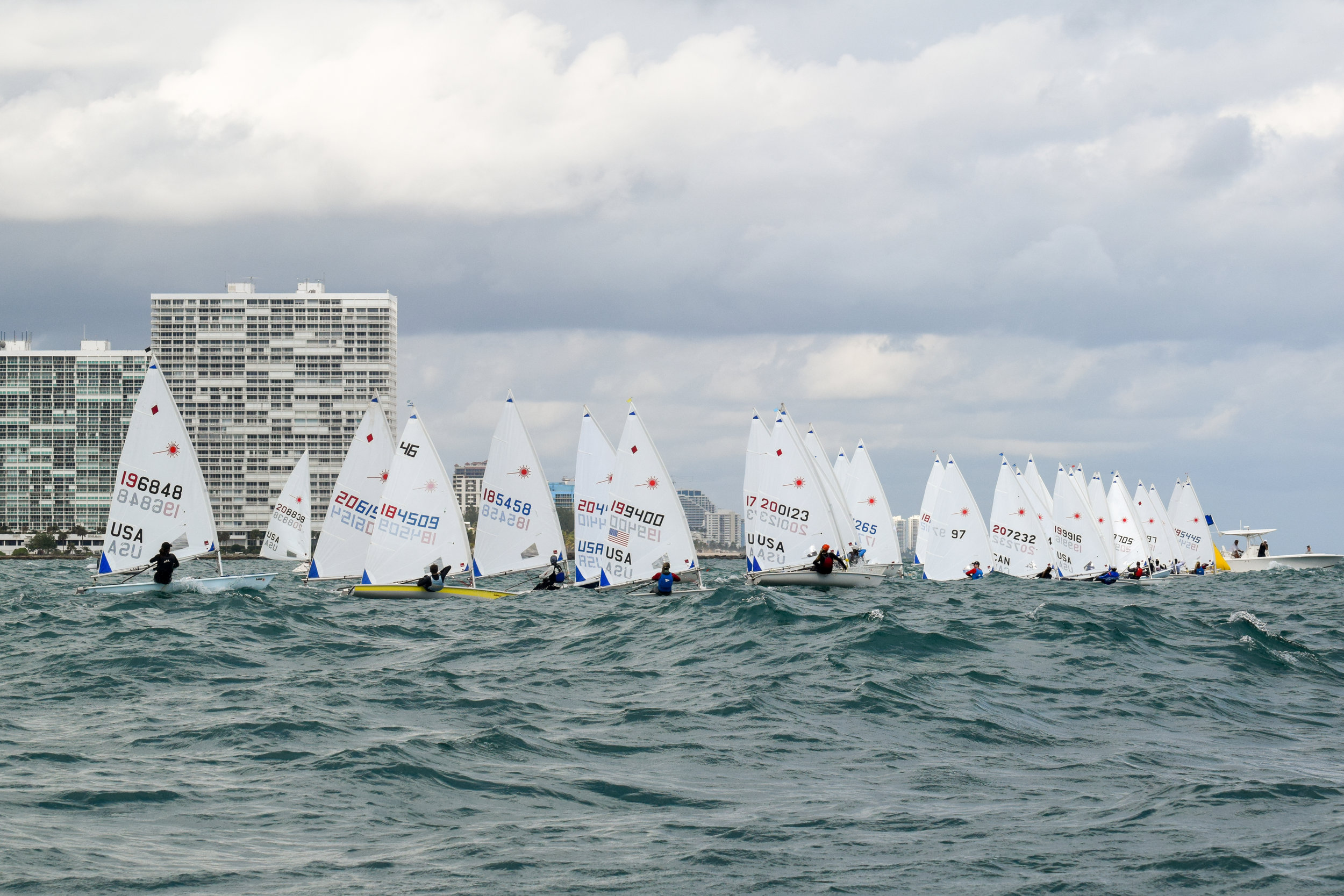 Start Line - I'm about 5 boats from the pin end for this one (you can just see the last 3 digits of my sail number 705). PHOTO CREDIT: B.Carraway