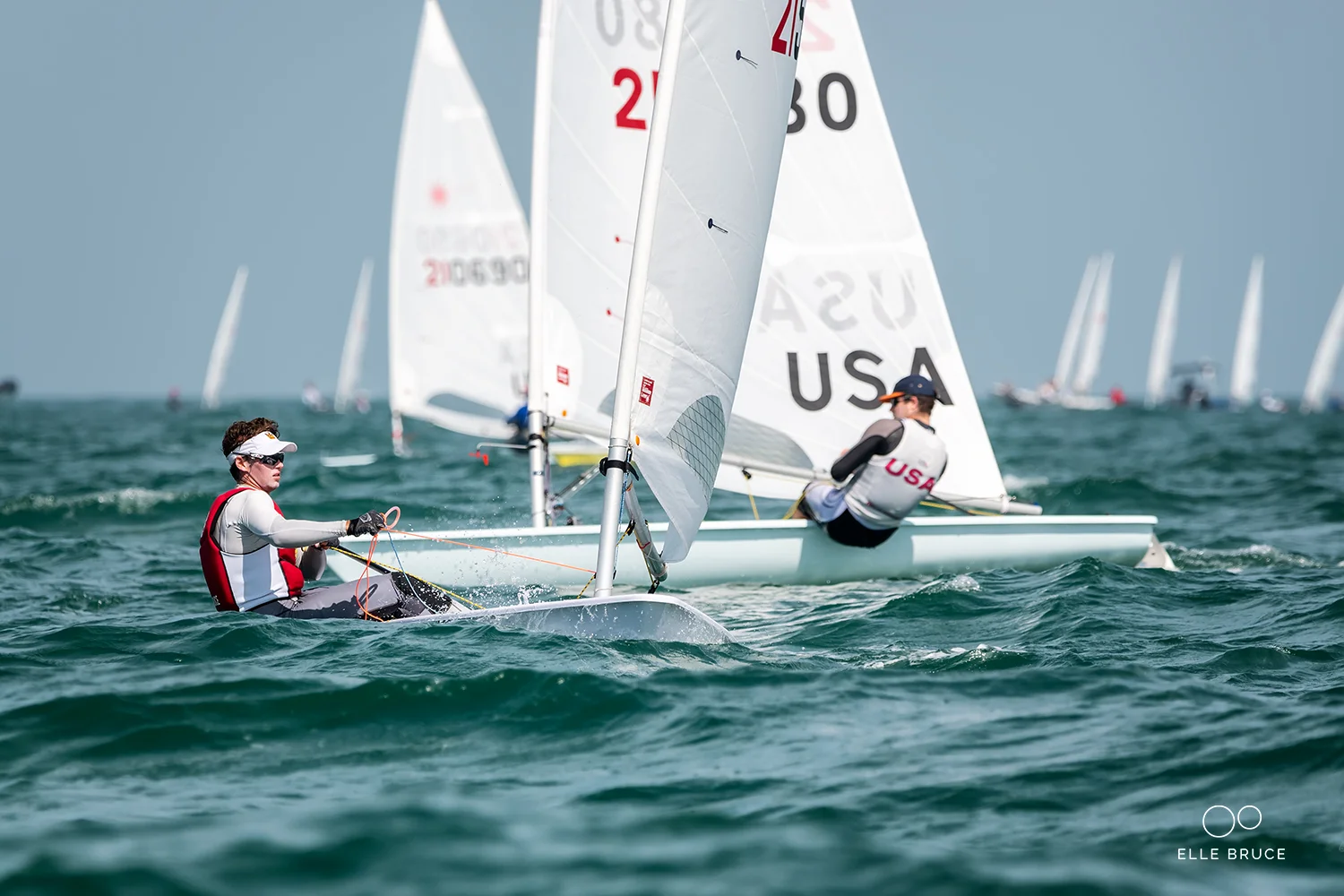 In the lead coming into the second windward mark - crossing just behind me on port is Chris Barnard (USA 210780) US Sailing Team member and winner of the regatta.
