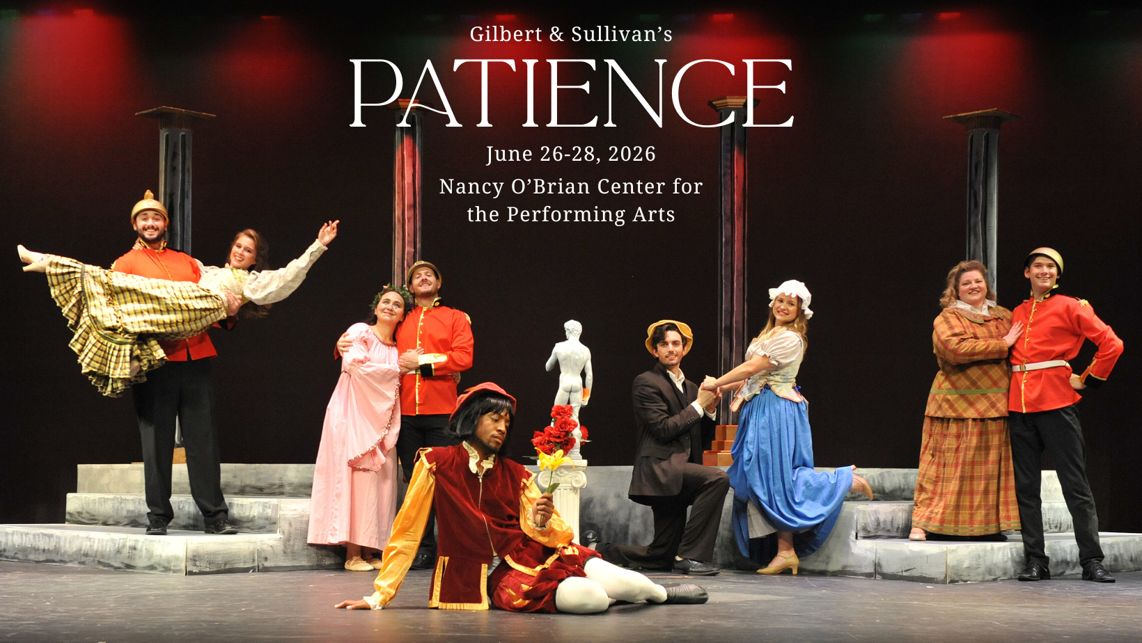 A photo of a production of Patience with Cimarron Opera with the dates (June 26-28, 2026) and location (Nancy O'Brian Center for the Performing Arts)
