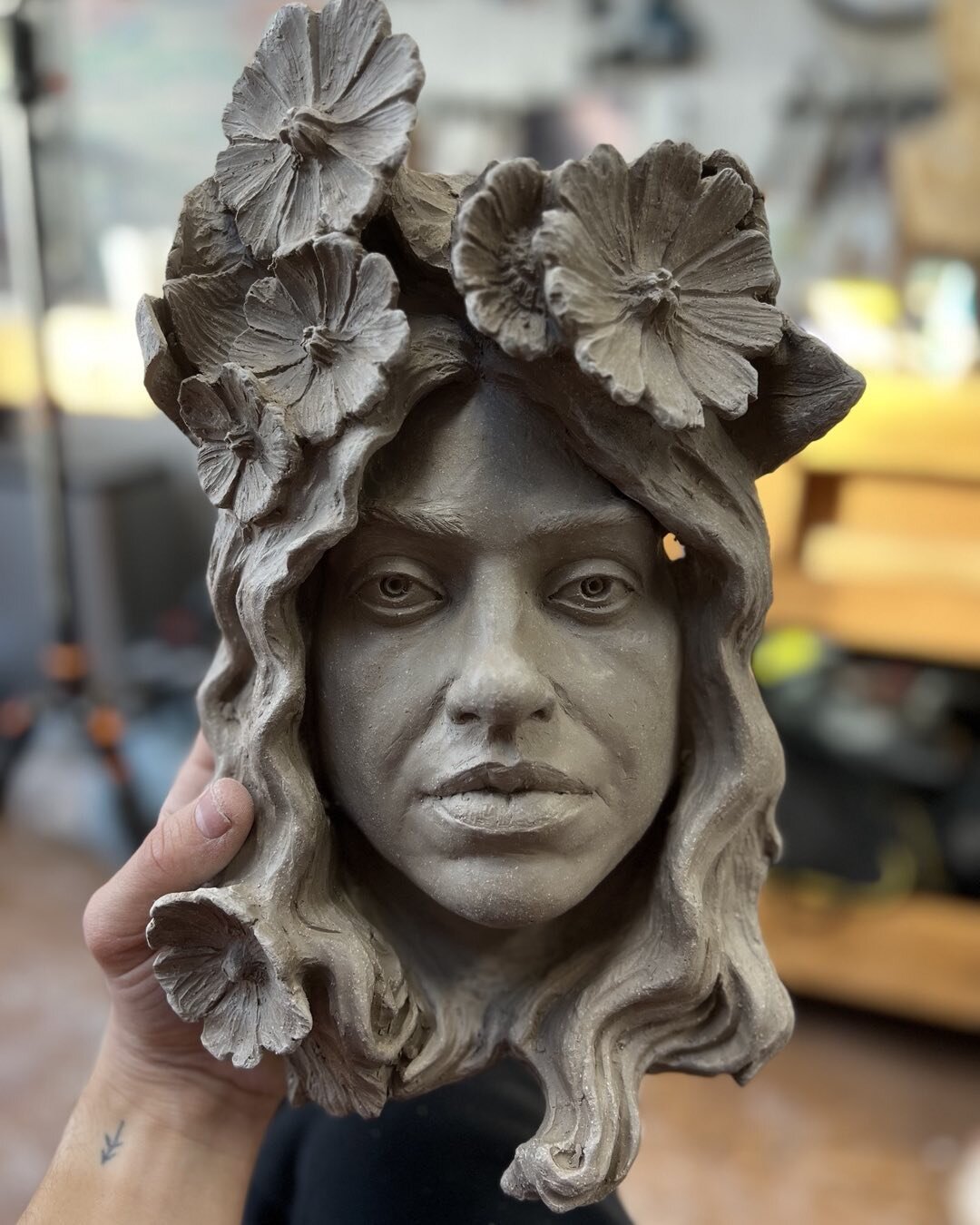 This lady is ready for the kiln! Thanks @clayco.ceramics for letting me use yours! Oh and I fixed the hole in her hair.