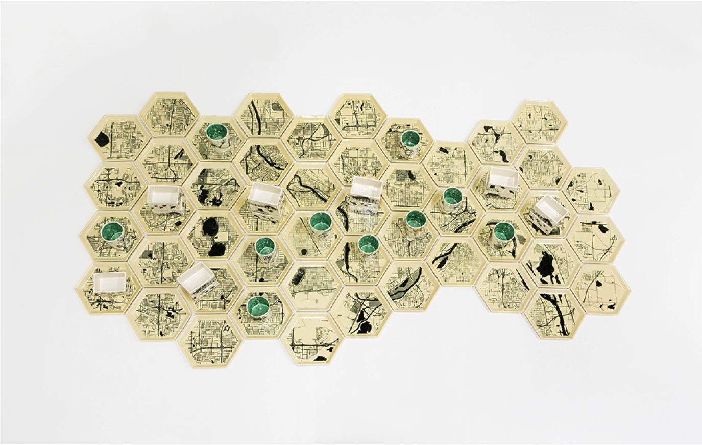 Anna Metcalfe. Pop-up Pollinator Picnic, 2016 . Ceramic. 48 place settings per picnic. 1” x 6” x 7” (dimension for one plate). Photo courtesy of Anna Metcalfe.