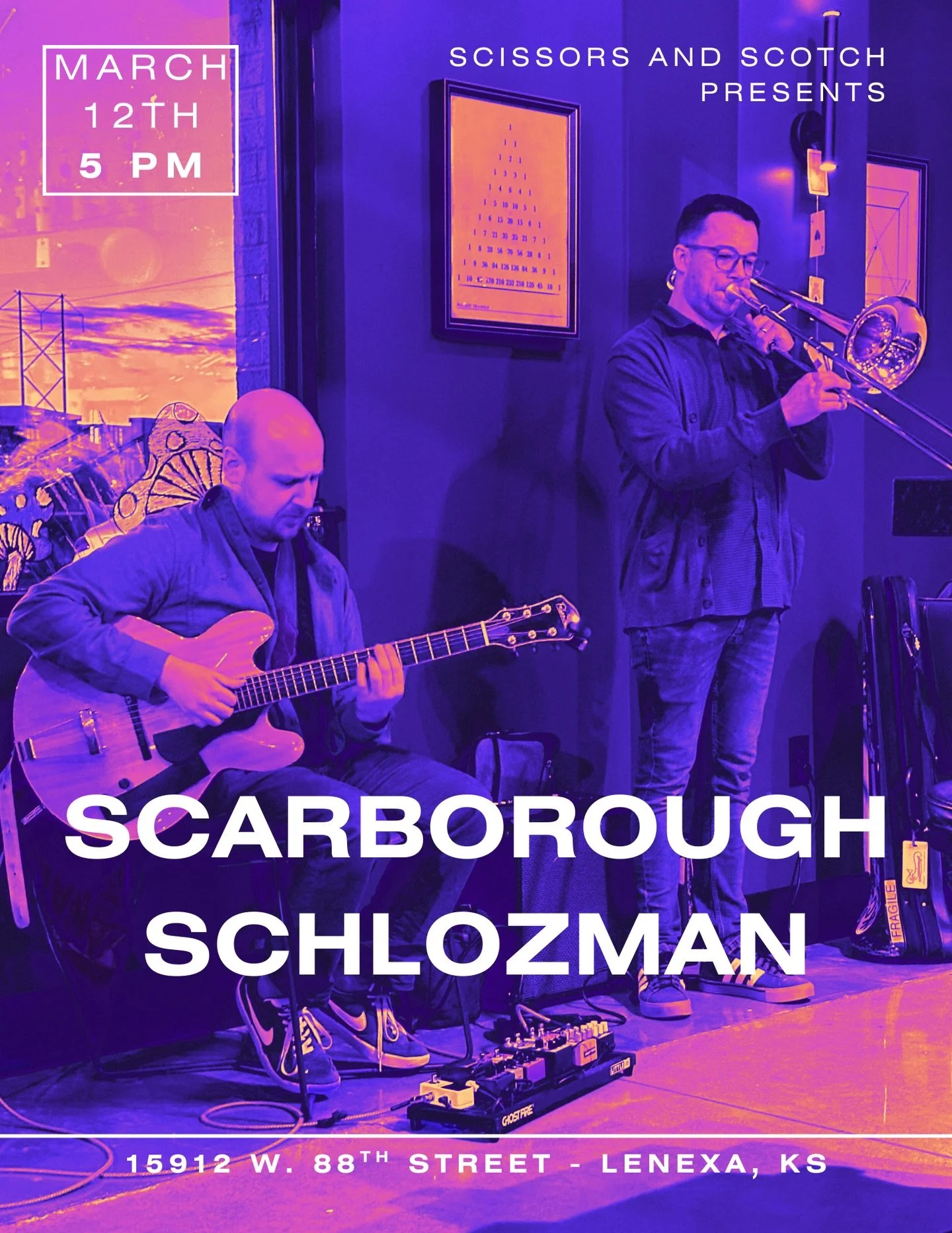 Looking forward to playing a couple of duo sets with Adam Schlozman tonight at Scissors and Scotch in Lenexa!

5 - 7 pm
No Cover

Hope to see you there!
.
.
.
.
.
.
.
.
.
#bonetruthmusic #trombone #trombonelife #kcjazz #instakc