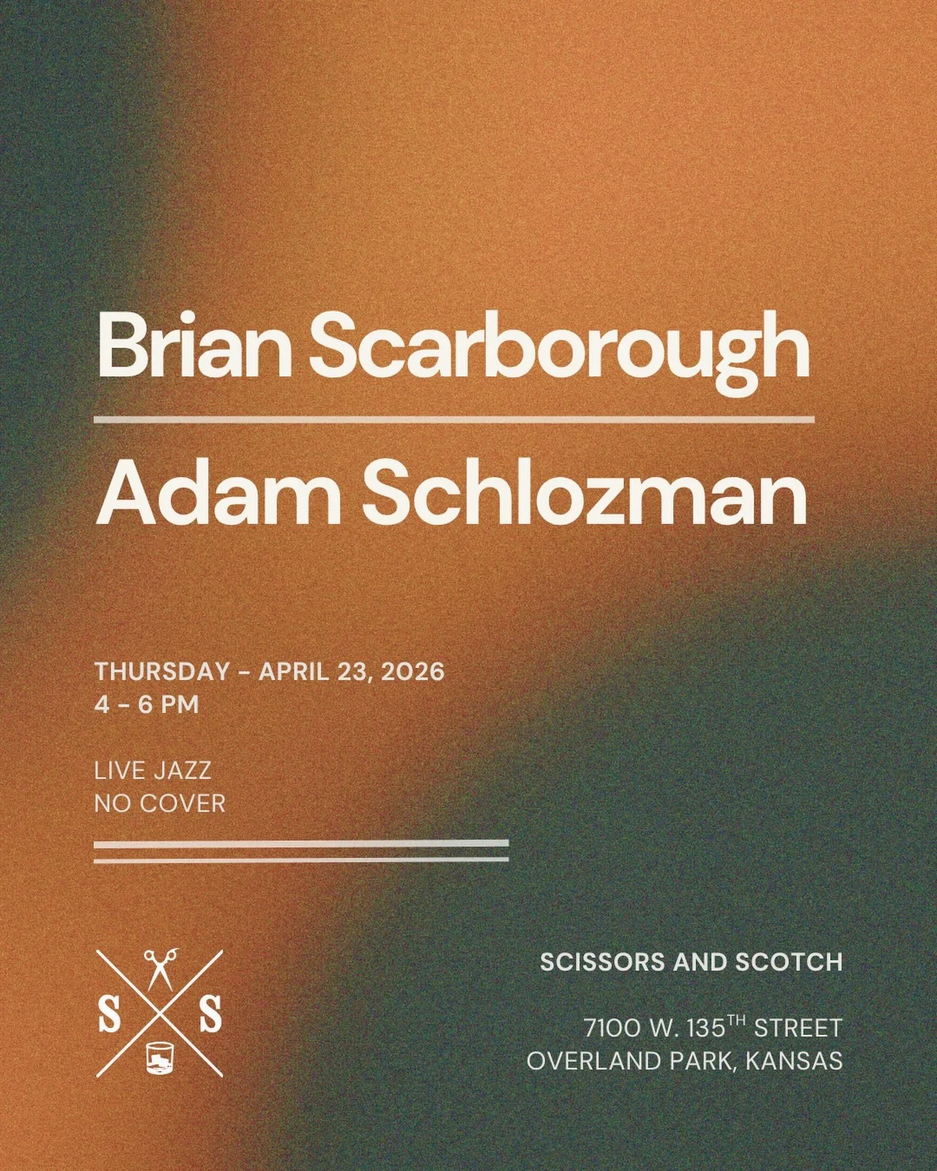 Looking forward to another duo night at Scissors and Scotch this Thursday with guitarist Adam Schlozman!

Two sets of music, handcrafted drinks, and a relaxed and cozy atmosphere; what&rsquo;s not to love?

Hope to see you there!

Thursday - April 23
