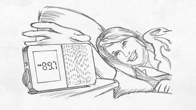 WOSU Storyboard Sketch - Woman wakes up to the radio playing