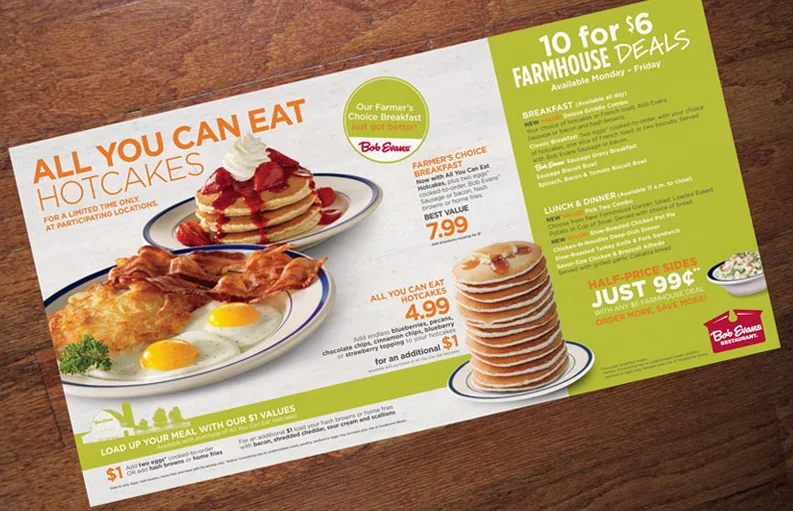 Bob Evans - "All you can eat" pancakes menu
