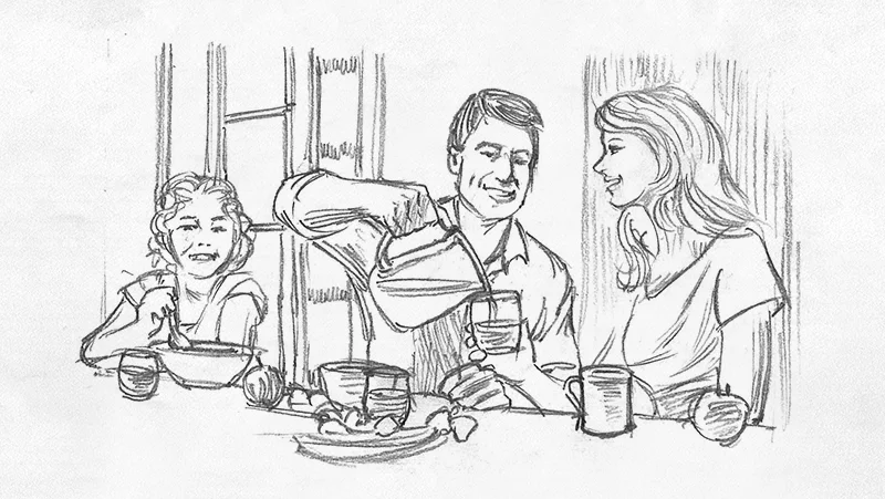 WOSU Storyboard Sketch - Breakfast scene