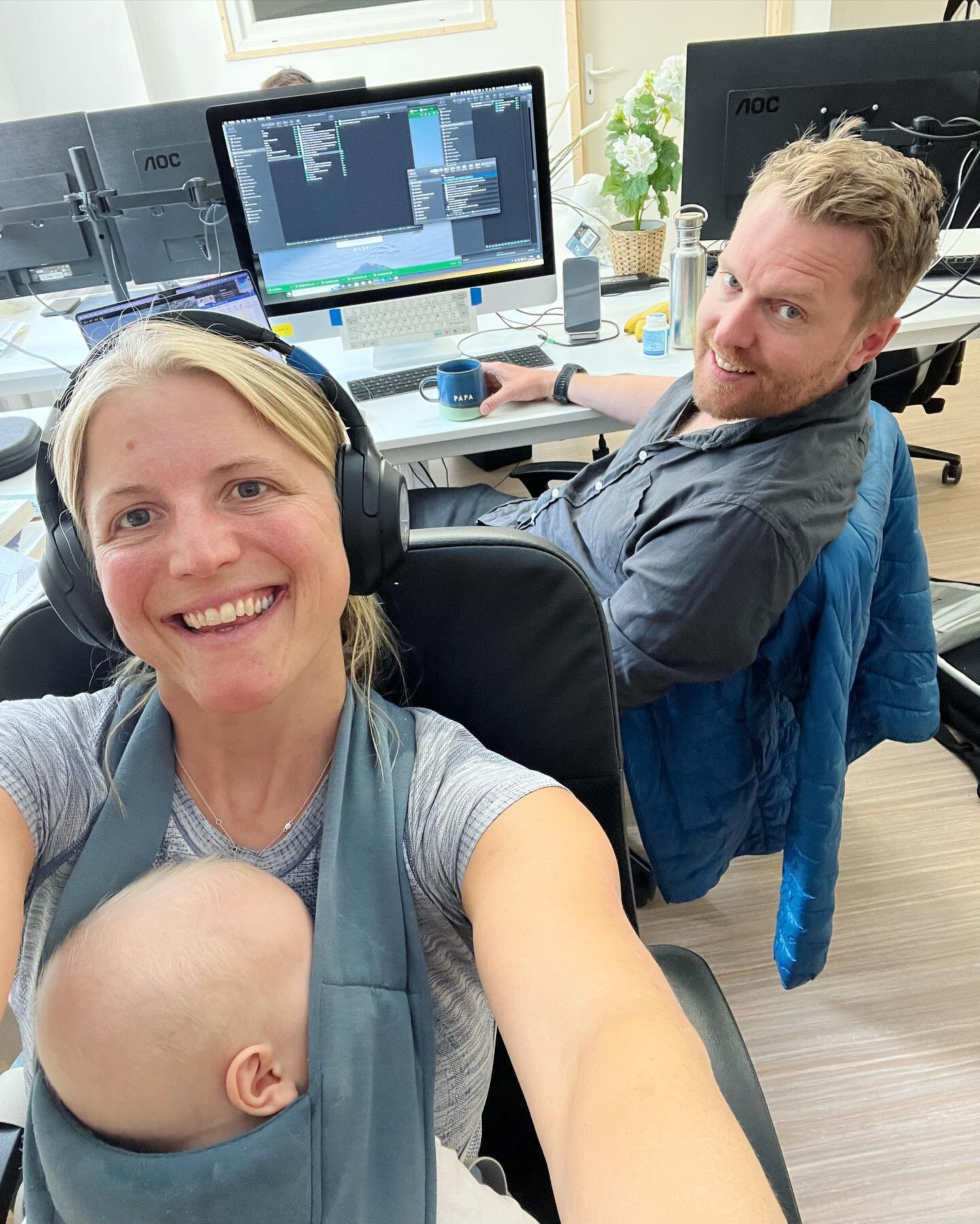 Back in the office for a few hours with @gwyntv while this one naps! 👩&zwj;💻🧑&zwj;💻 I give it 5 minutes&hellip; 😆