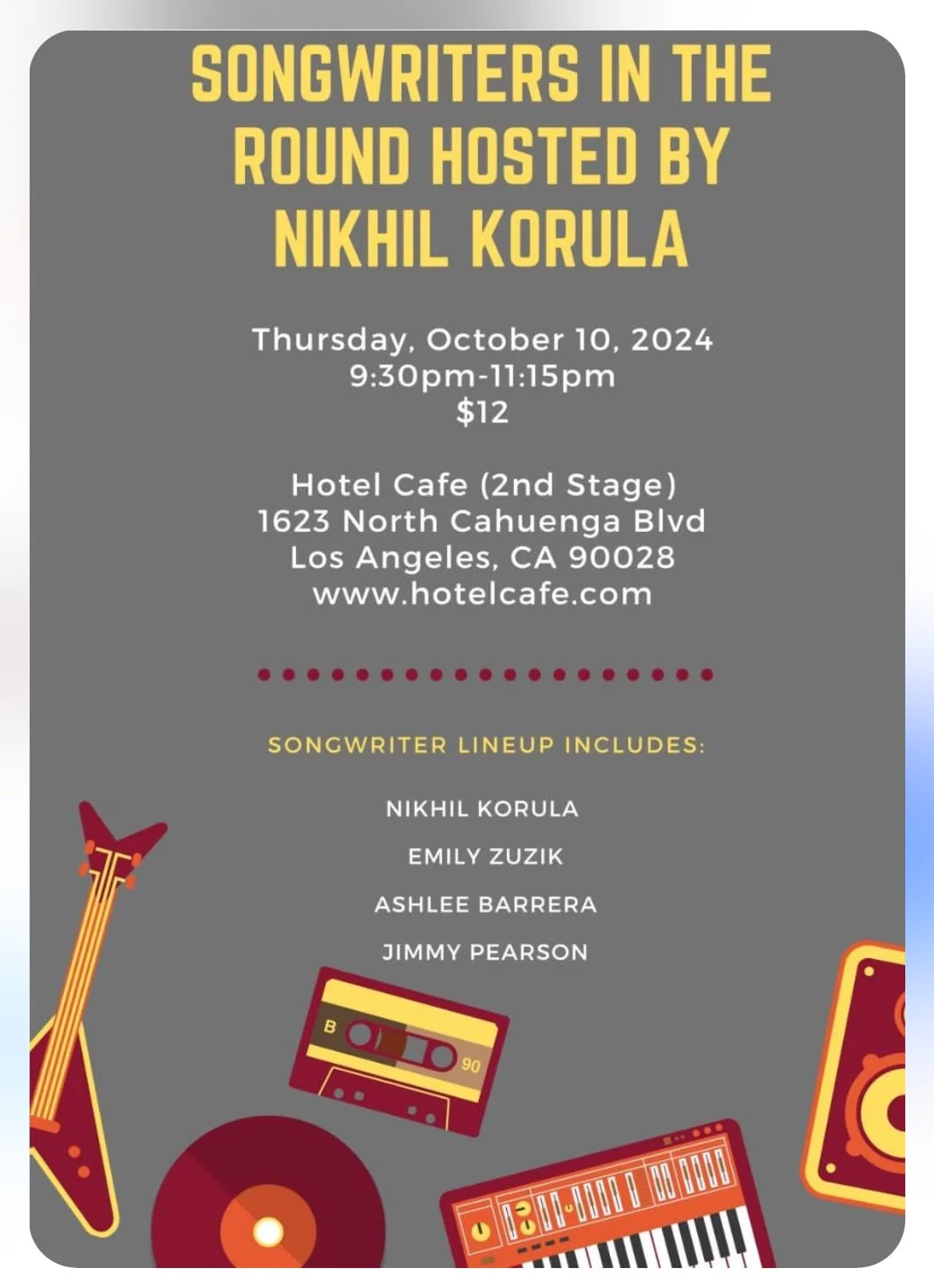Songwriters Circle with Nikhi Korula at Hotel Café