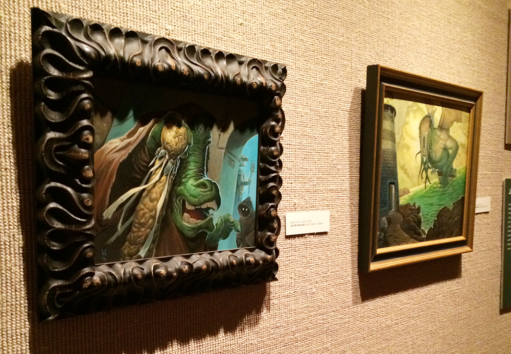 "Ephant Mon" and Cthuhlu's Tide hanging in the EvansvilleMuseum of Arts, History and Science. The lighting looks so harsh in the photo.