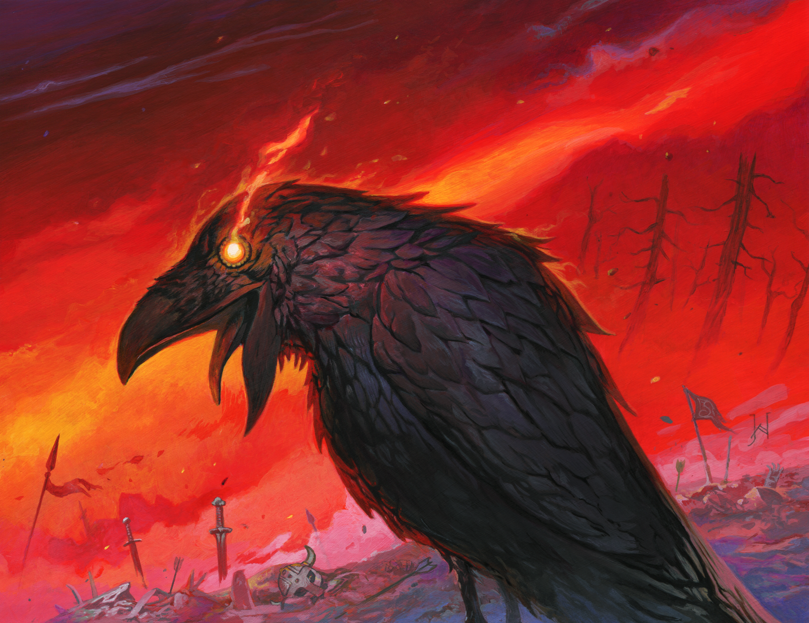 Huginn (pronounced “HOO-gin”), one of Oden’s ravens
