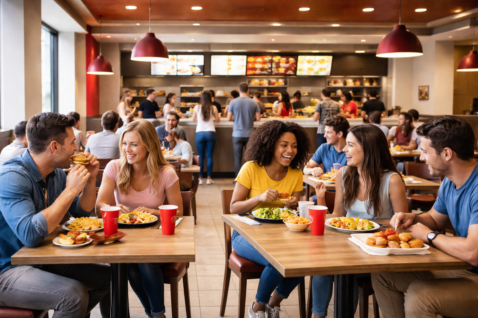 customers eating food in a restaurant