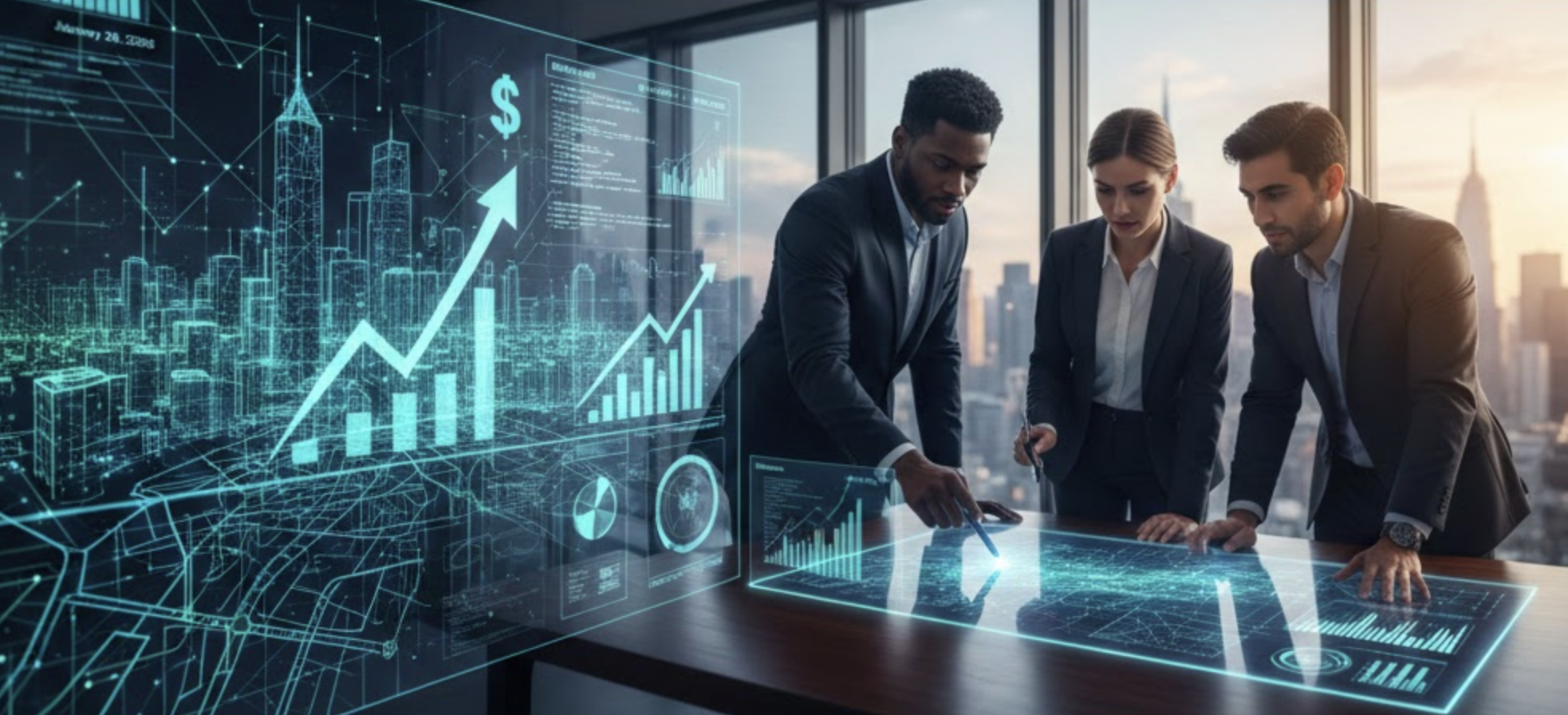 three people analyzing data