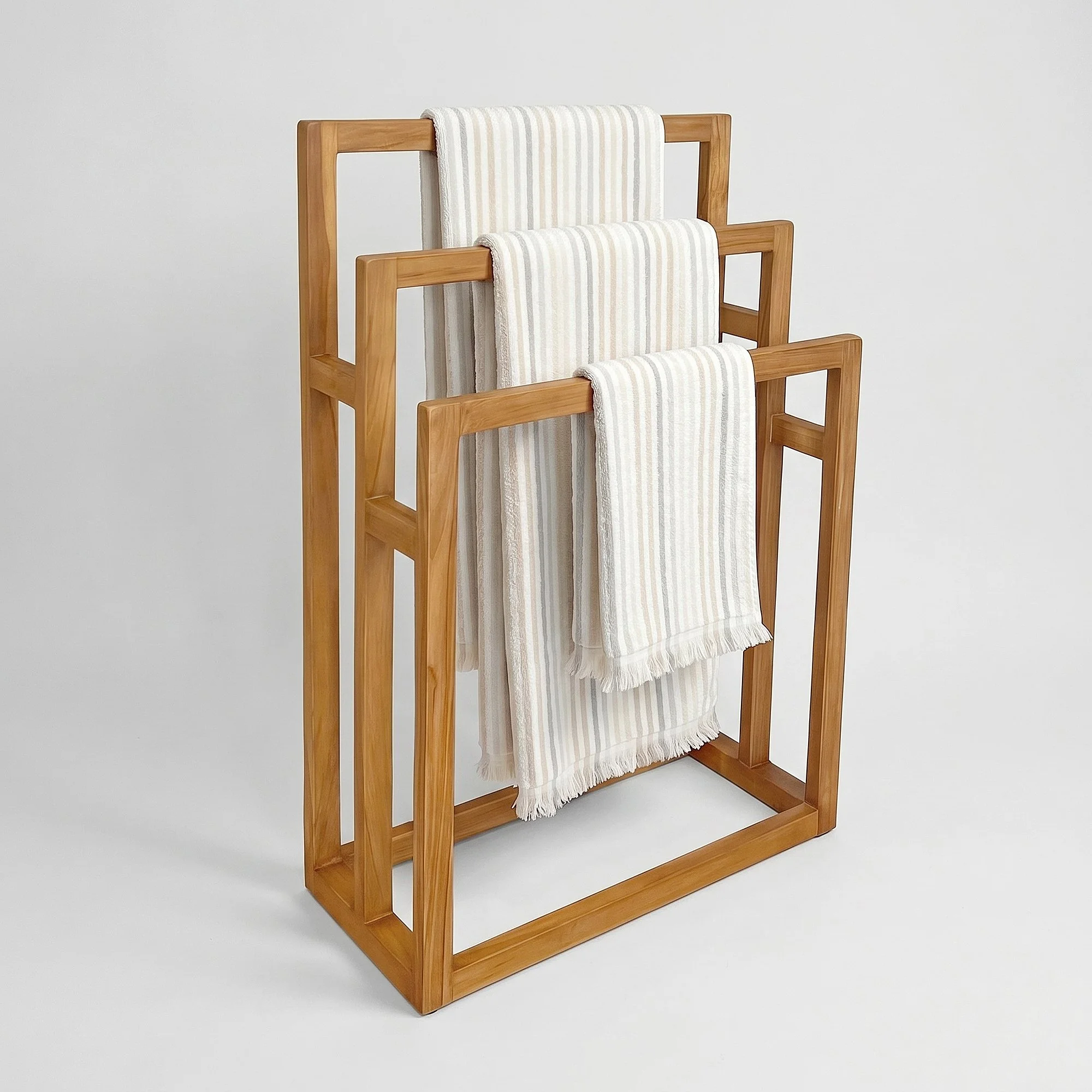 TB-351  SOLID TEAK FREESTANDING TOWEL RACK