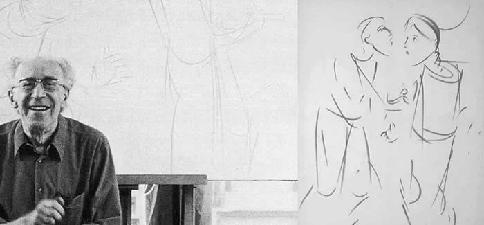 Leo Marchutz with his paintings