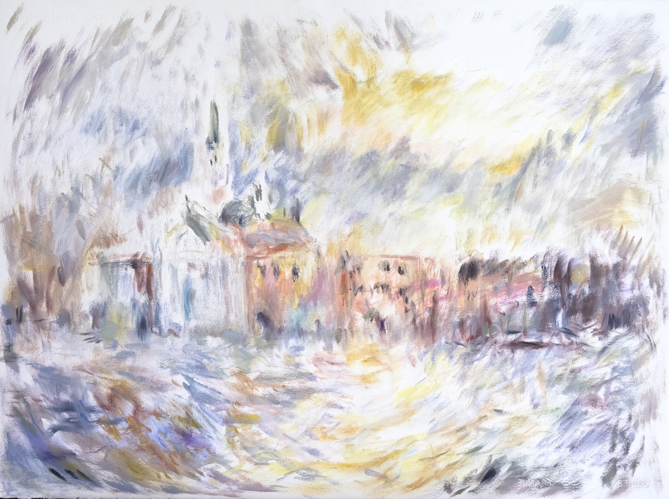  Lever de soleil sur San Giorgio Maggiore, Venise 2022, Huile et sur papier Arche, H 56 x L 76cm  