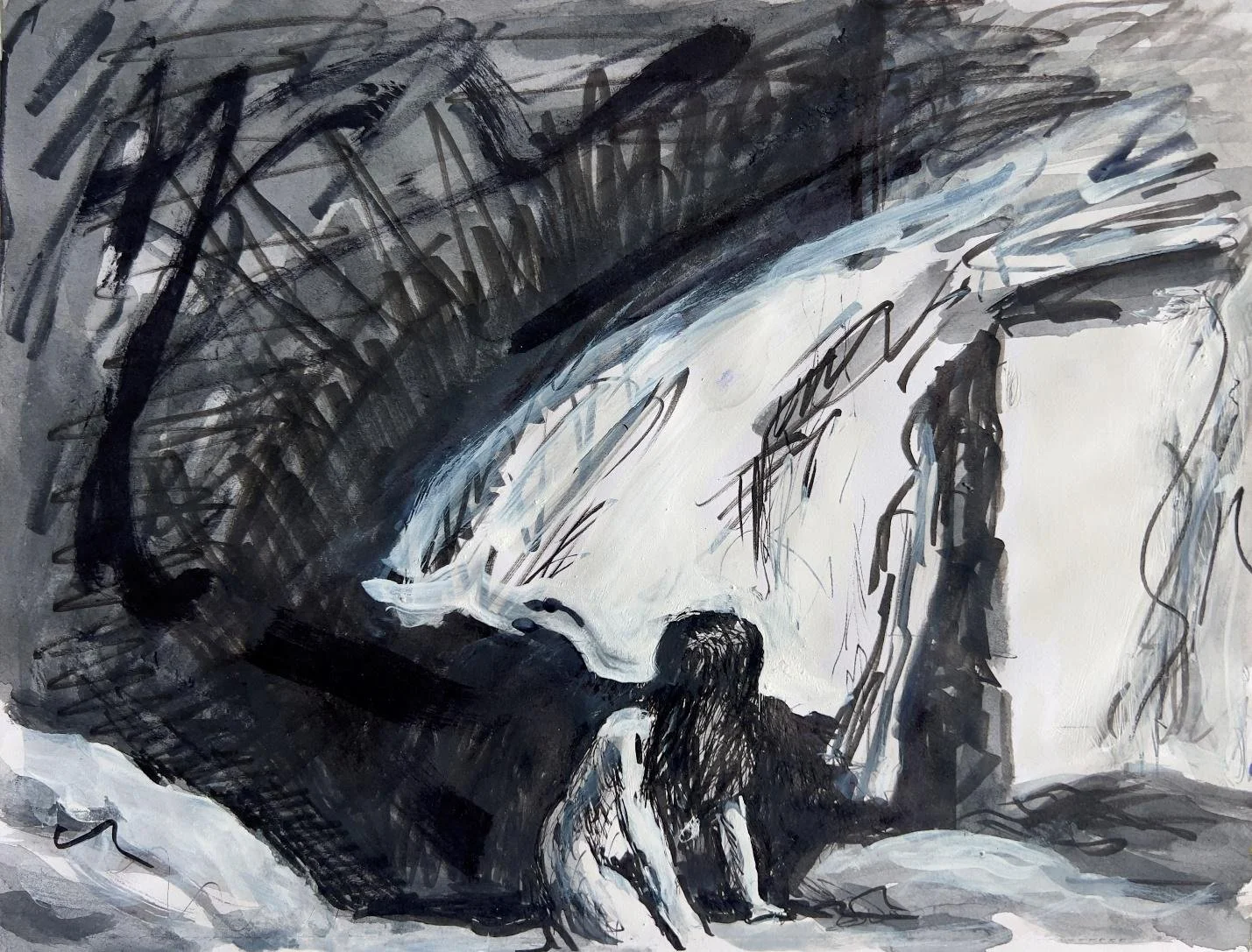 Dreaming of a Hopper Drawing, Ink, Acrylic on Paper, 2020’s