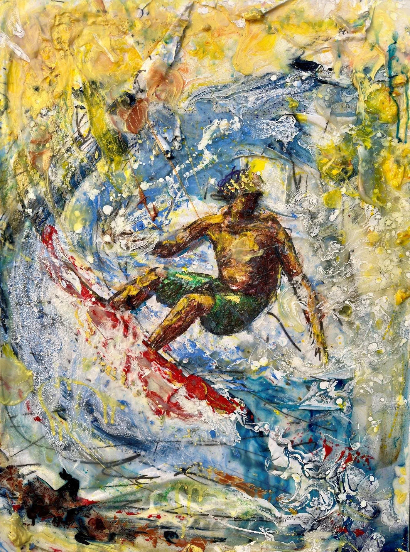 Soul Surfer, Pastel, Plastic, Acrylic on Paper on Canvas, 2020’s