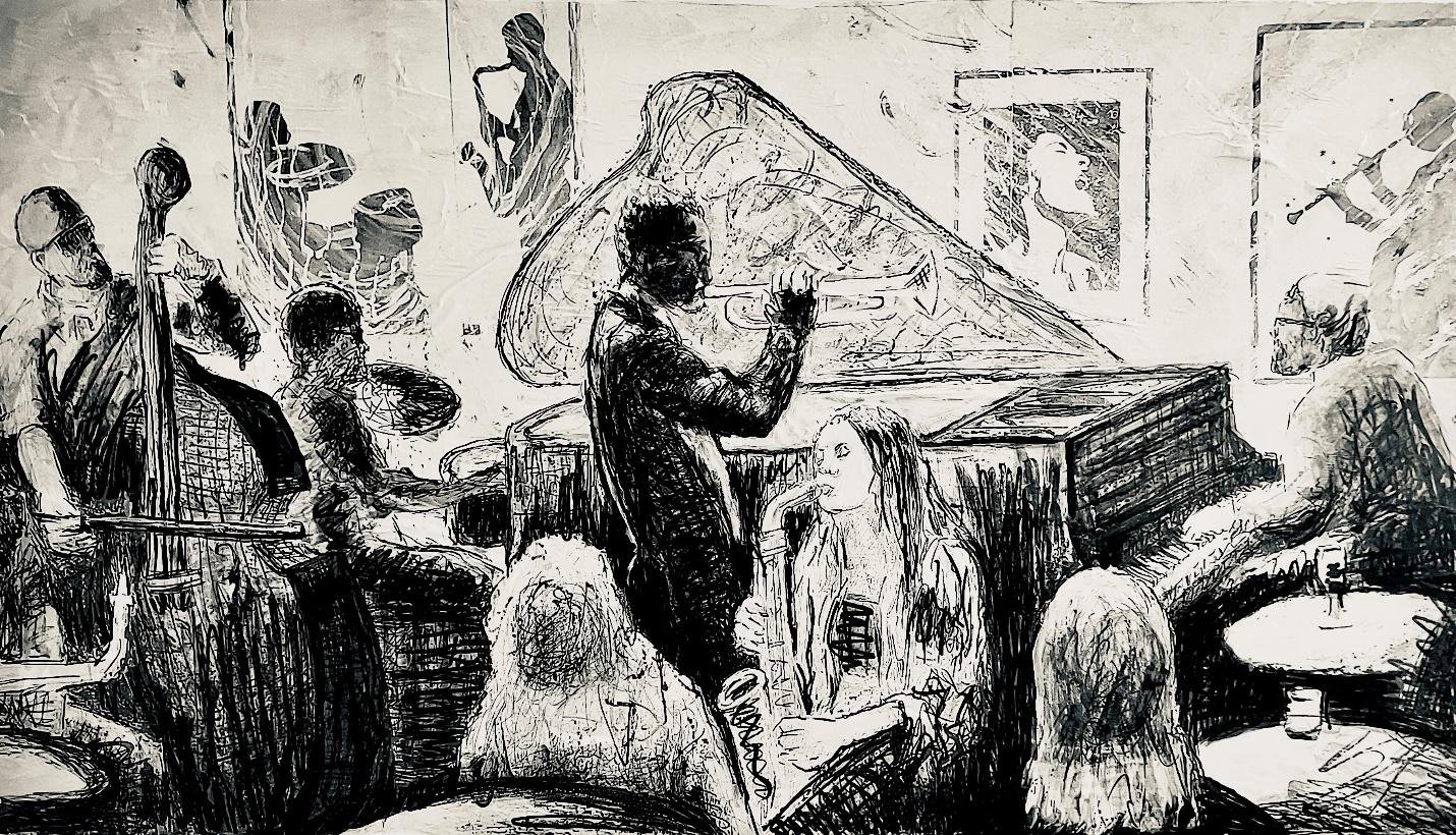 Mezzrow Mess Around After Midnight, Mostly Ink on Paper, 2026