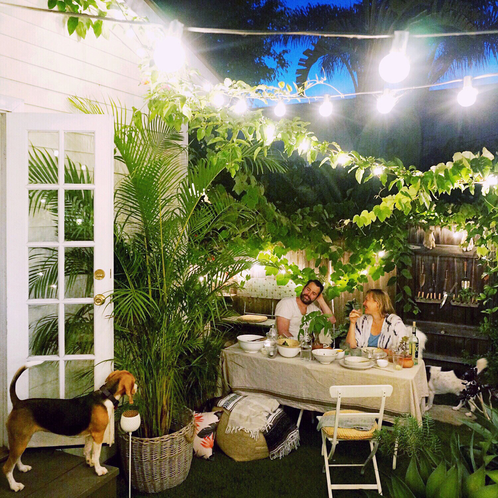 Above: Lindsay Hollinger of Casa Joshua Tree (with Adam, Sophee and Stanlee's stub-tail) in the Cottage garden.