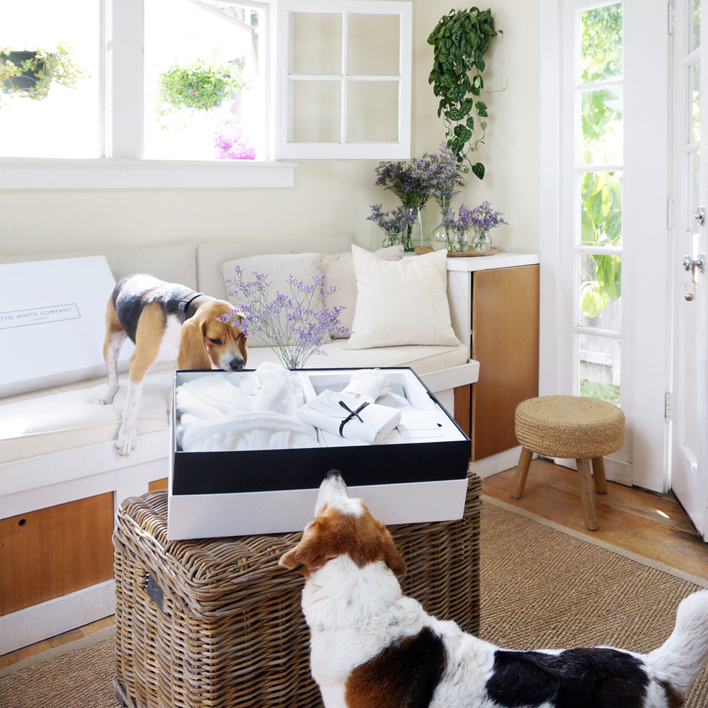 Stanlee and Sophee with a gorgeous gift box of essentials from The White Company