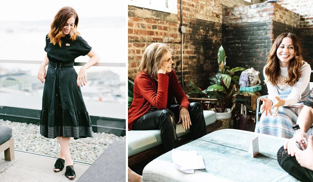Left: Jaclyn at the 2017 Seattle Create & Cultivate conference. Right: Jaclyn interviewing Gloria Steinem.