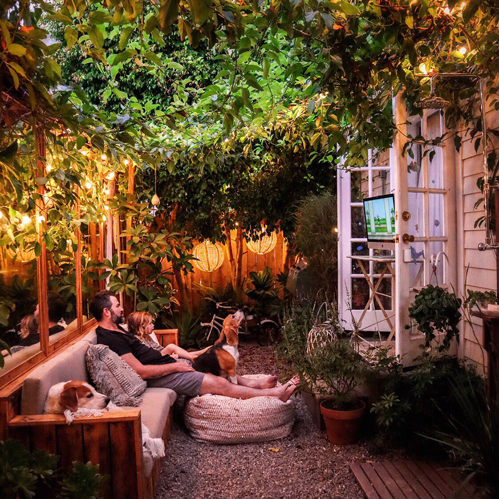 Outdoor Movie Night in a Small Garden