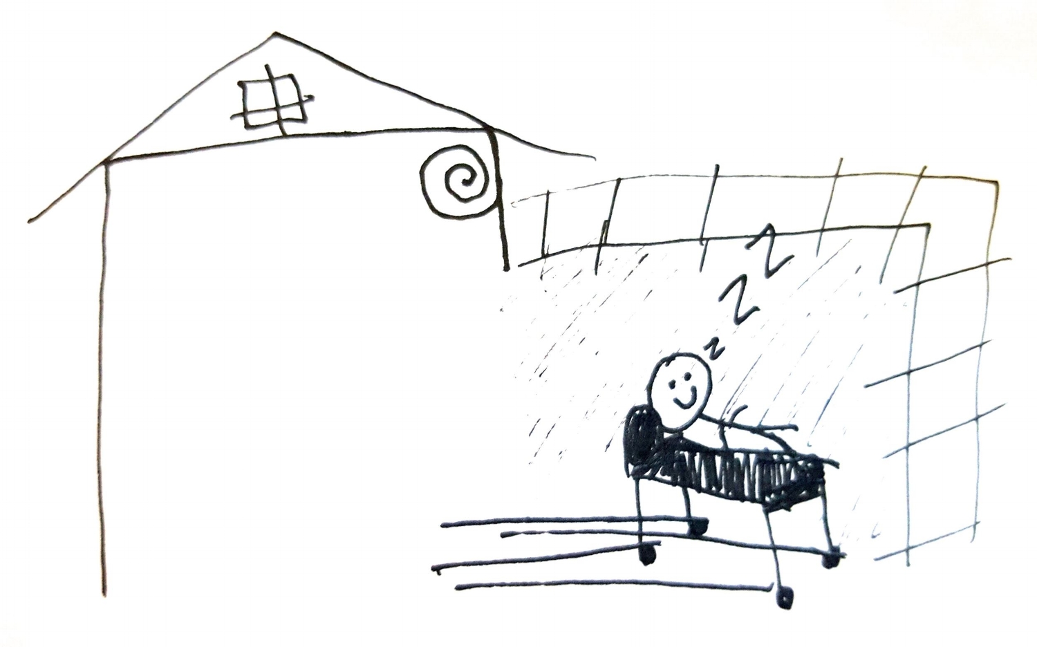 Notice how, despite the fact that Bob is deep asleep in both imags (signified by the "Zzz"), he appears exponentially more happy when he is outdoors!