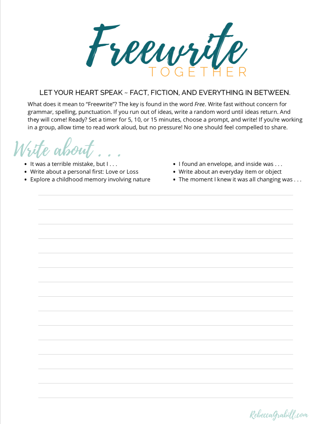 Sweetened Condensed Printable for Book Groups Freewrite