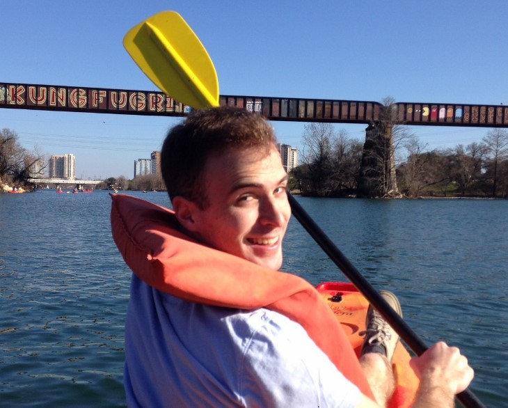 Michael Goldberg navigates Austin feet first on Lady Bird Lake.