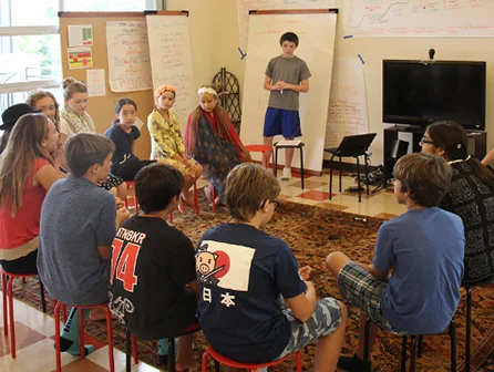 A student-led discussion at Acton Academy