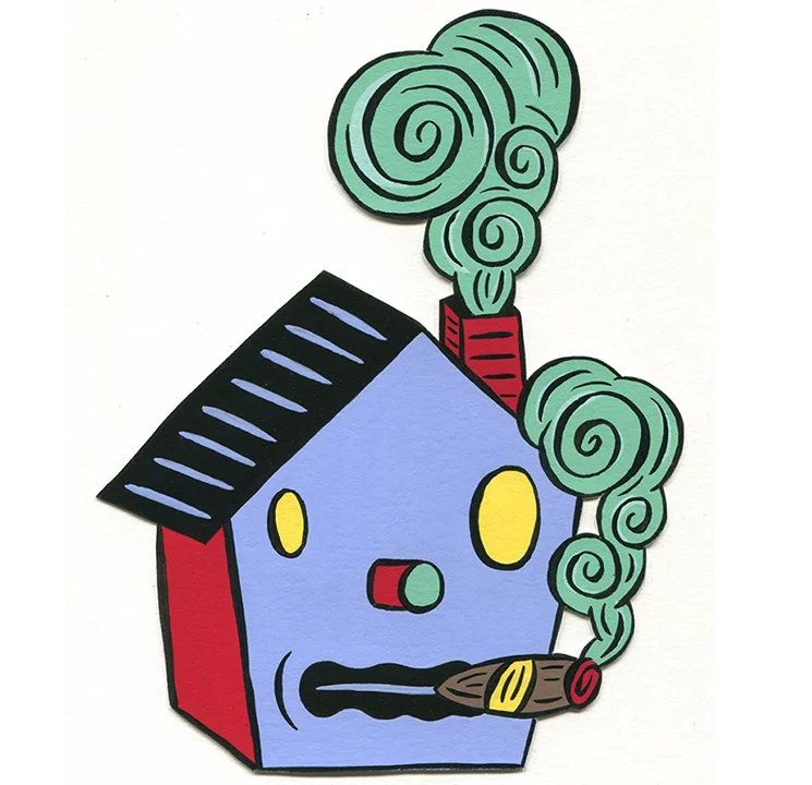 Smoking House Cutout Gouache and ink on paper. 6.75 x 5.25