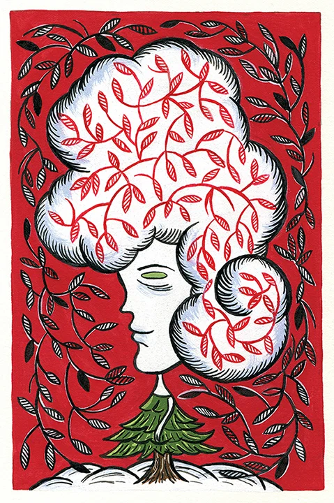 Our Lady of Pinaceae Gouache and ink on paper. 5 x 7.5 