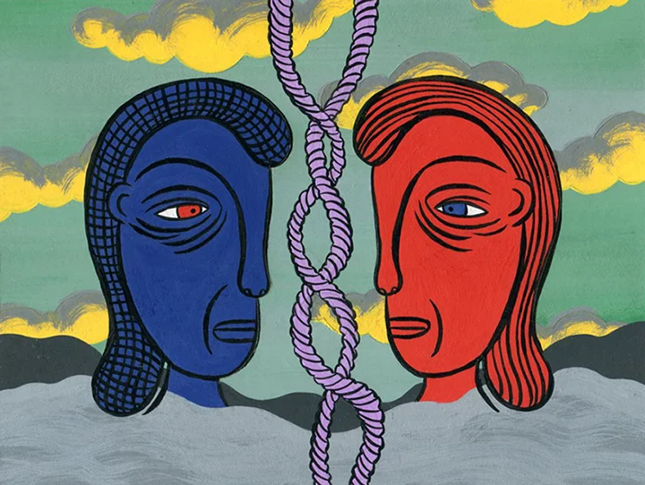 Opposing Views Gouache and ink on paper. 7 x 5.25 with large white border.