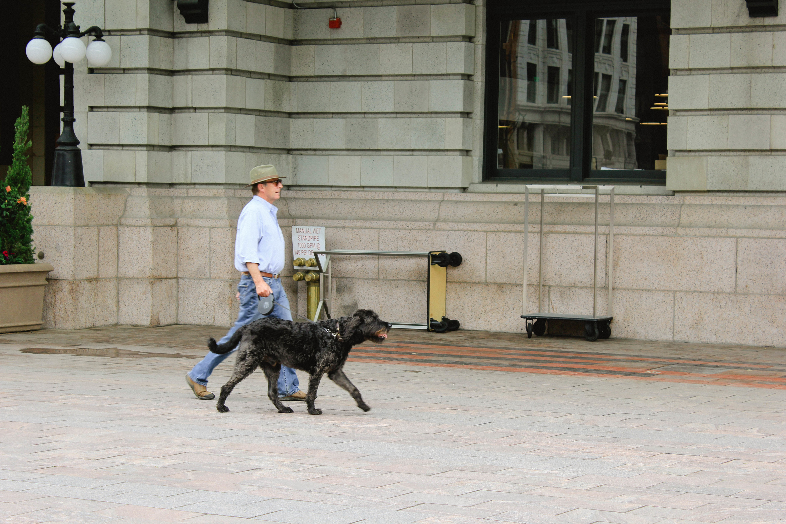 A man and his dog. 