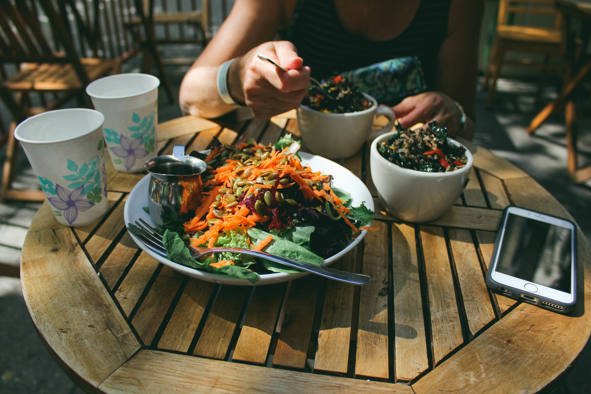 Kale and wild rice with a good looking salad in Santa Cruz.