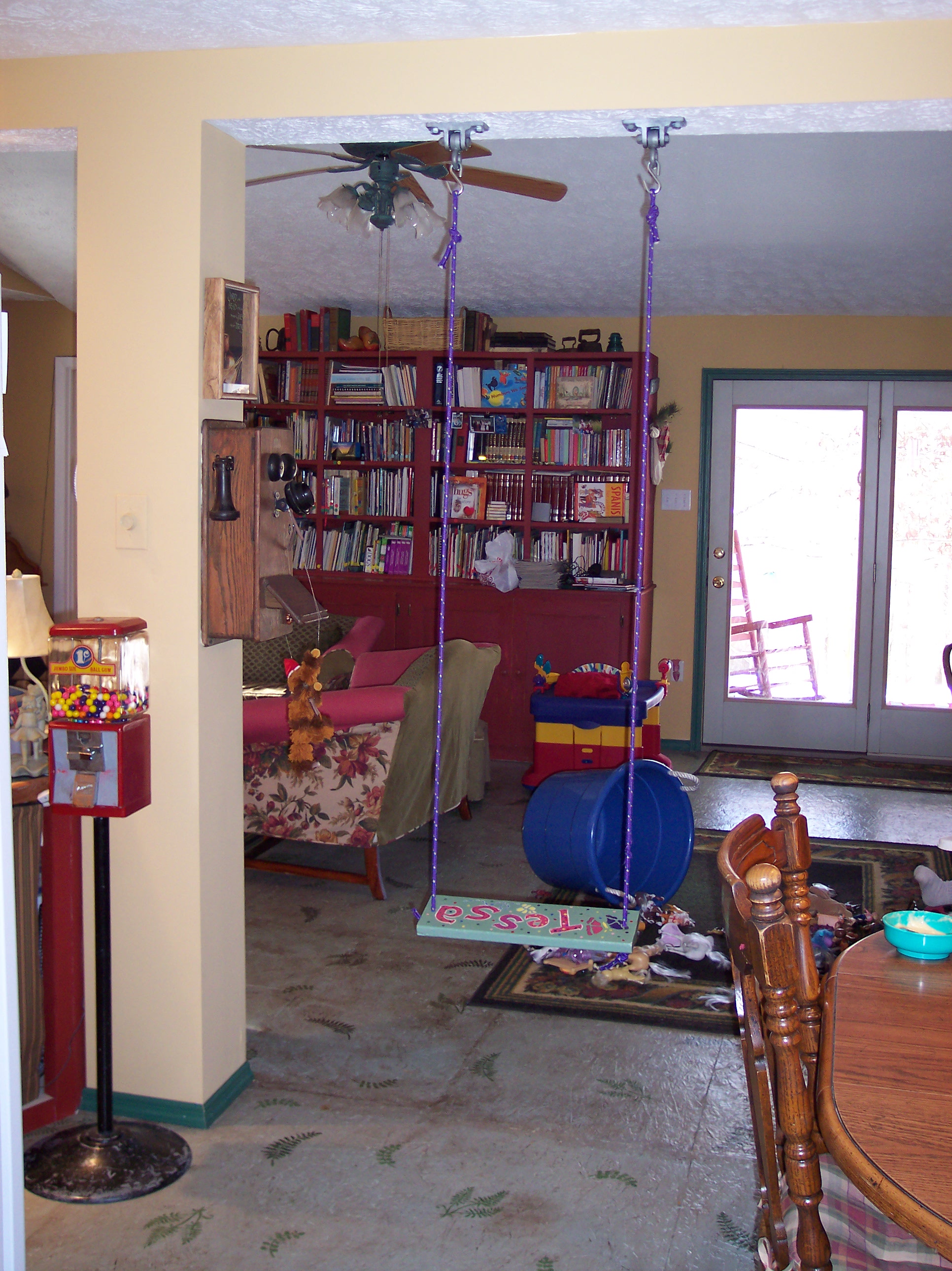 the swing in the kitchen AND THE PAINTED OSB FLOORS
