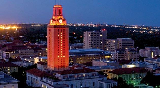The UT Tower was lit on April 21, 2015 in honor of the School of Law's Advocacy Program's national championship during the 2014-2015 season.
