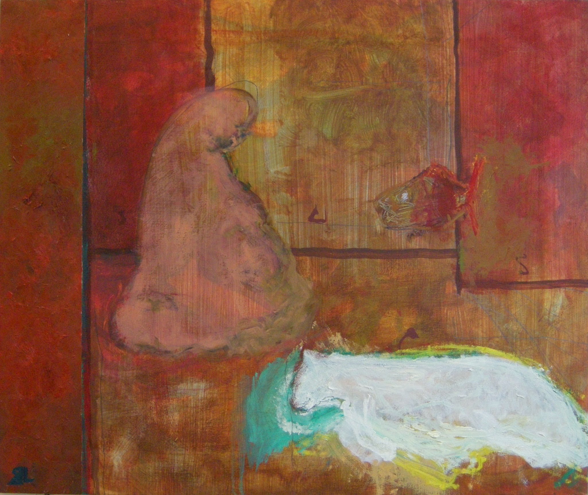 Richard Lau, 2014, 26 x 31 inches, oil on primed canvas, “meditation” 