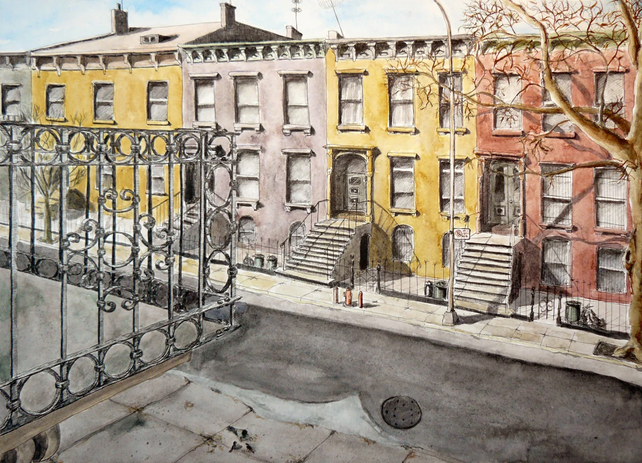 bergen street with pigeon and sparrows