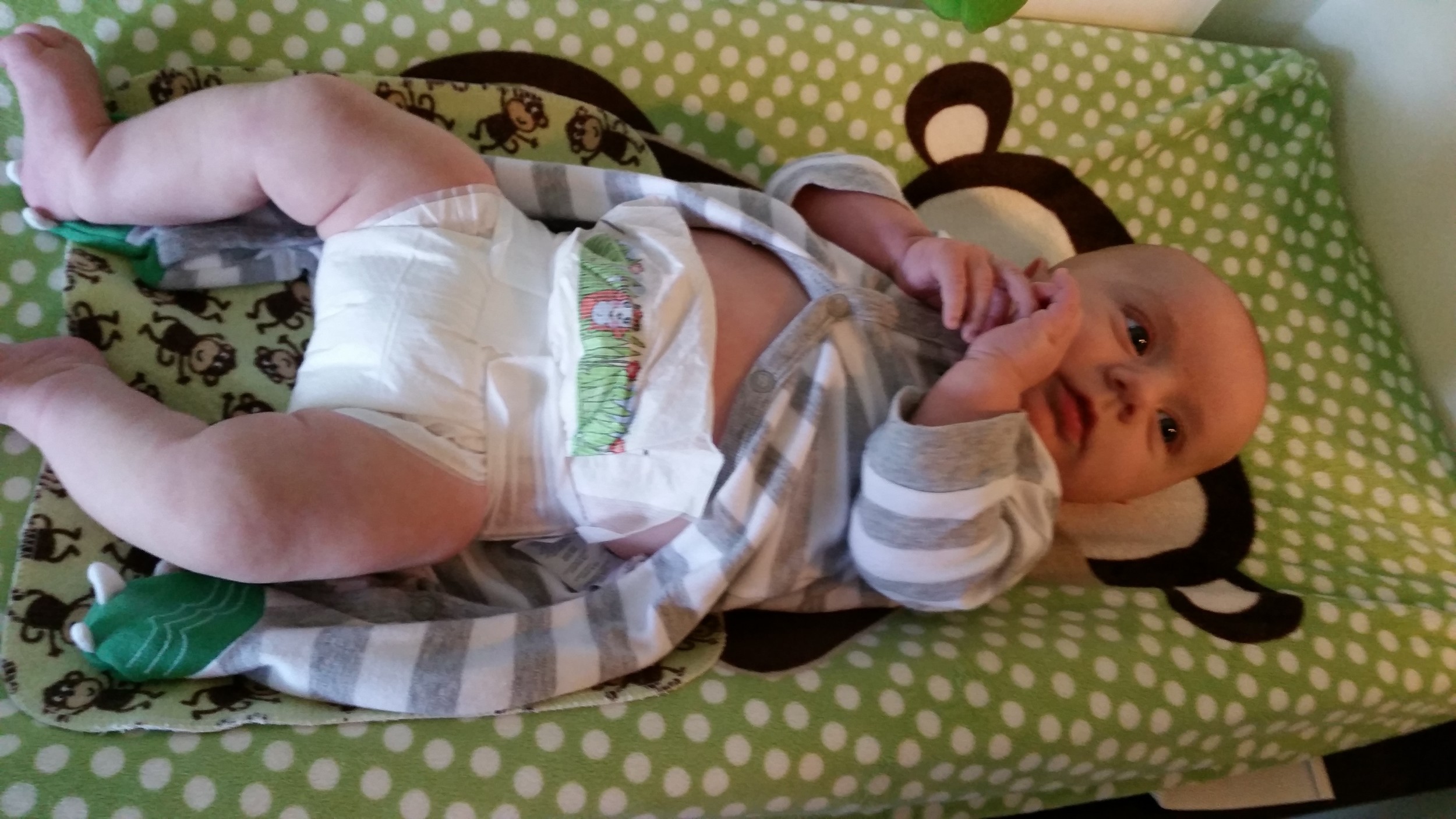 1 size diaper below his actual weight (way too big though)