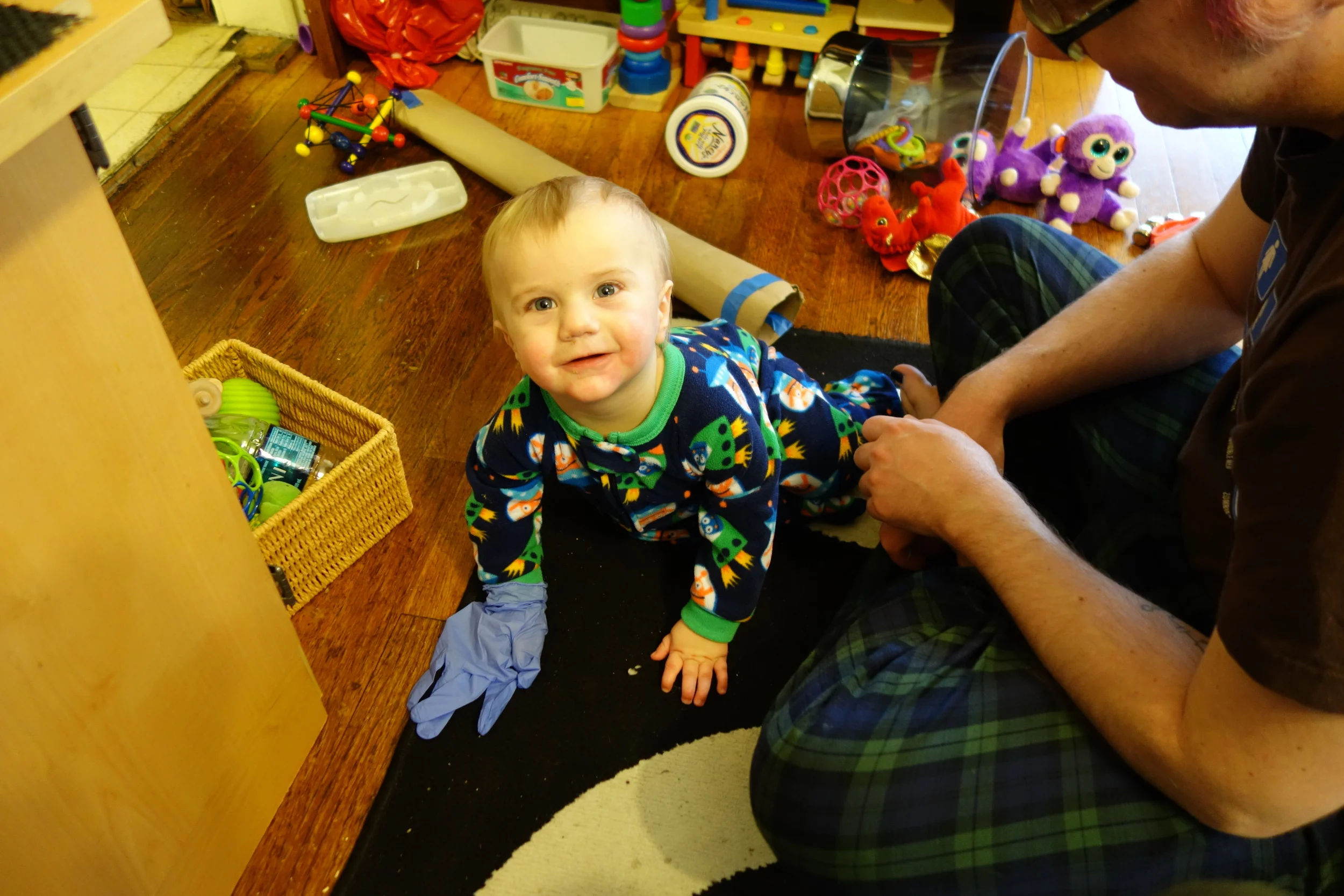 They don't make baby-sized latex gloves