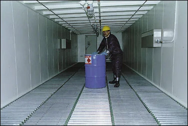 #013 H3 Drum movement Roller flooring HazMat temp controlled end-wall doors Hazardous PreFabricated Building Drum Pallets NFPA EPA IBC Approved Safety Storage safetystorage.jpg