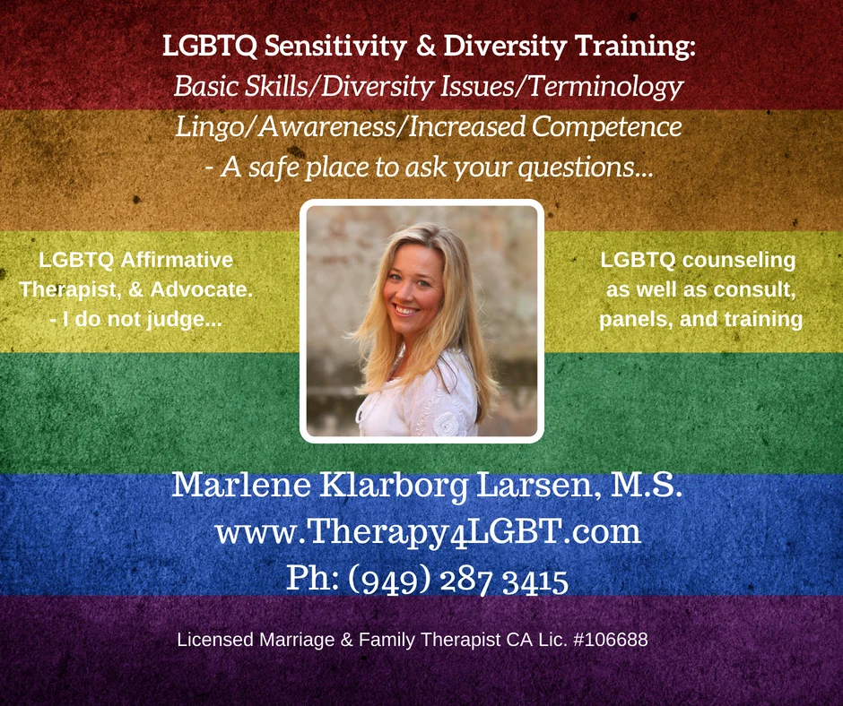 Marlene Klarborg Larsen LGBTQ Sensitivity trainLGBTQ Sensitivity and diversity training Basic skills, diversity issues, terminology lingo and awareness. increased competence LGBTQ.jpg
