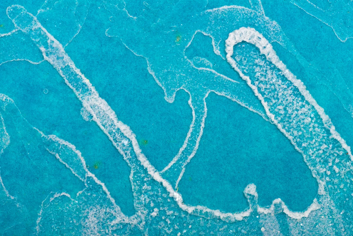 Fountain (Exhale) -- Detail: approximately 1"H x 1 1/2"W Sea salt crystals and inks on watercolor paper 2017