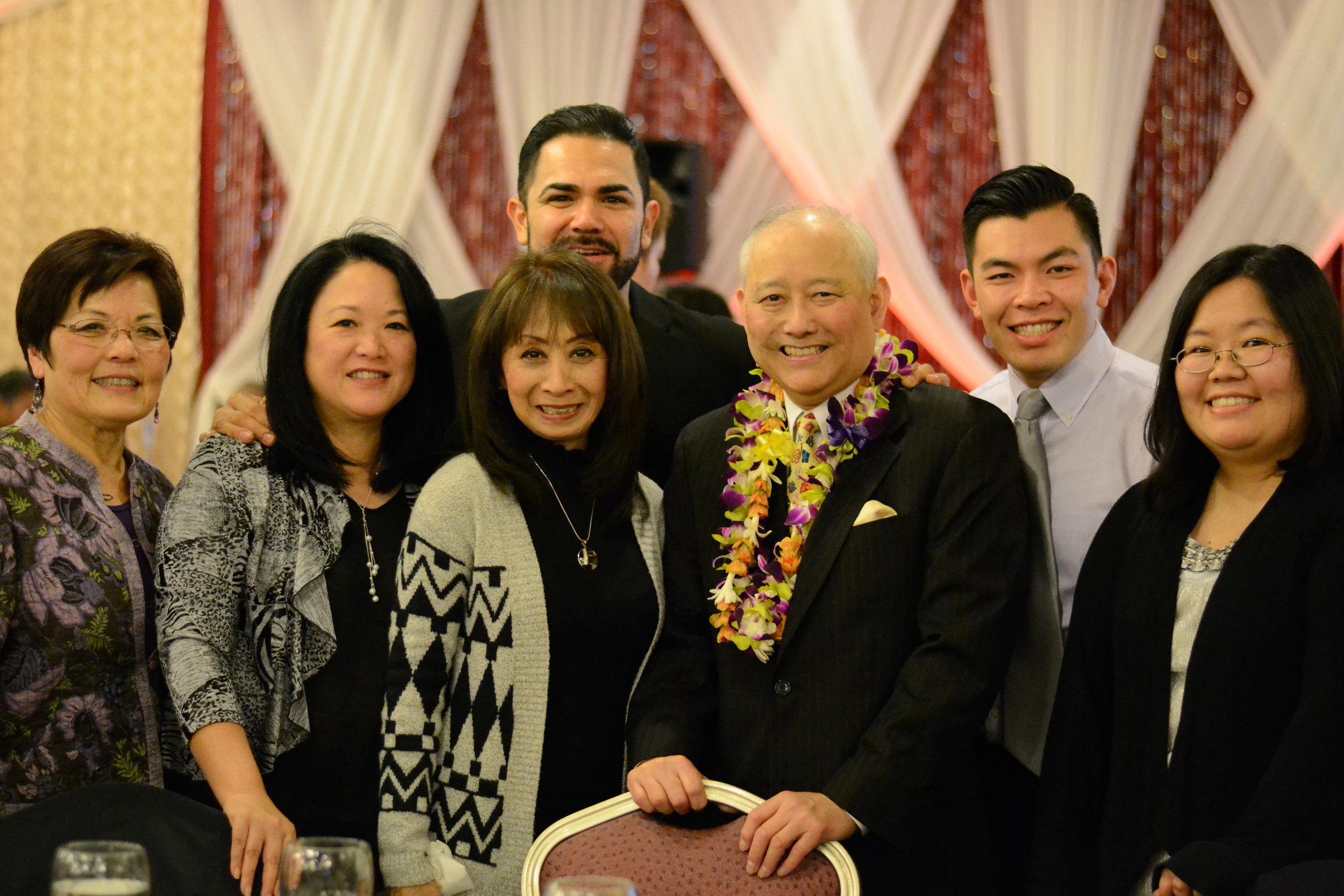 Left to Right: Char Grinolds, Colleen Yamaguchi, Cesar Amaral, Al Sugiyama, Quang Lam, and Marci Nakano at OCA dinner where Al was honored with a lifetime achievement award.