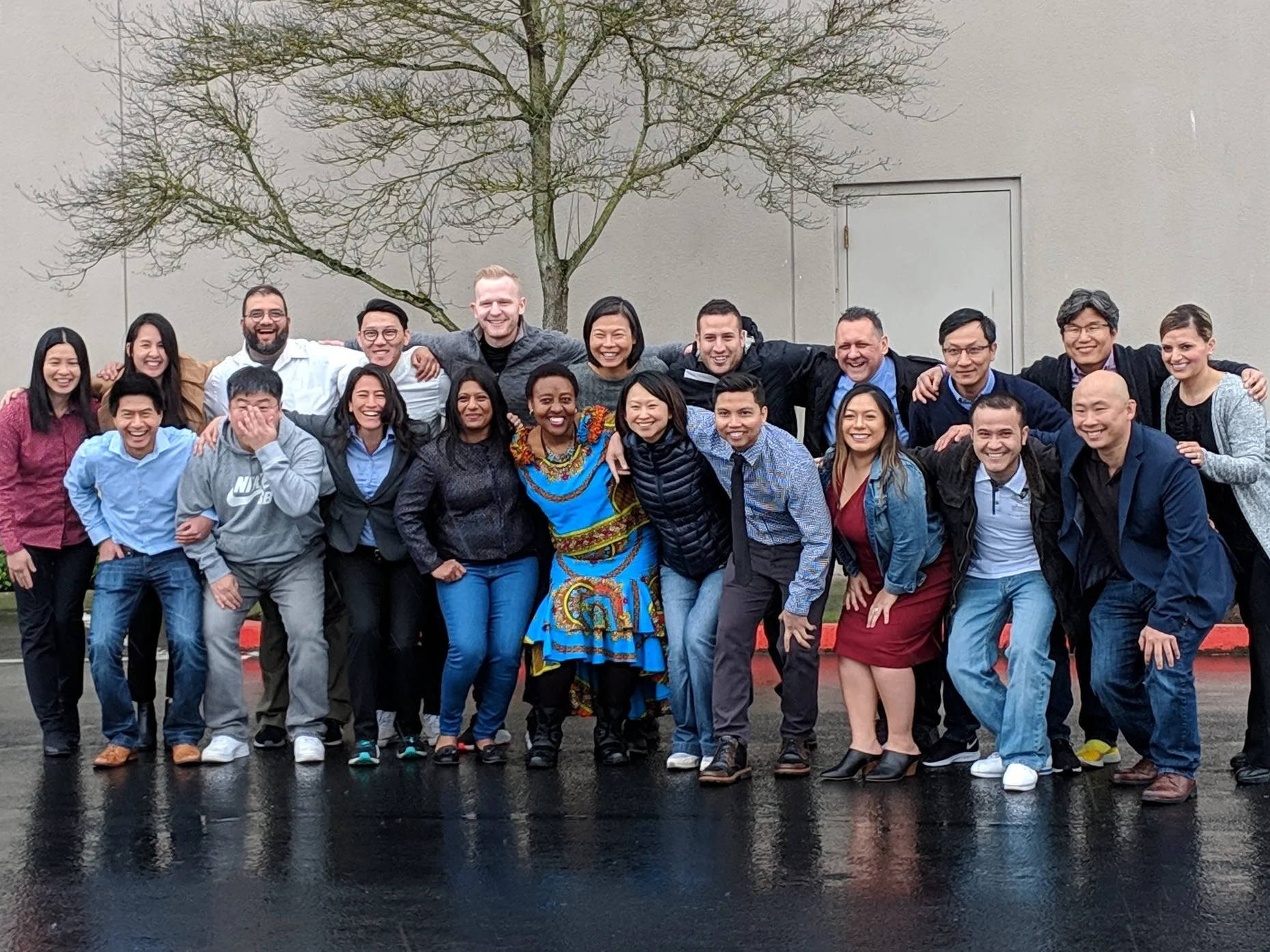 The 2019 Leadership Discovery Portland cohort poses for pictures during their Kick-Off in March. They chose the team name “All In” for their group.