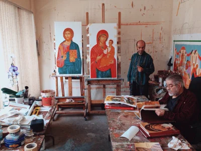 The icons of Christ and The Mother of God before gilding